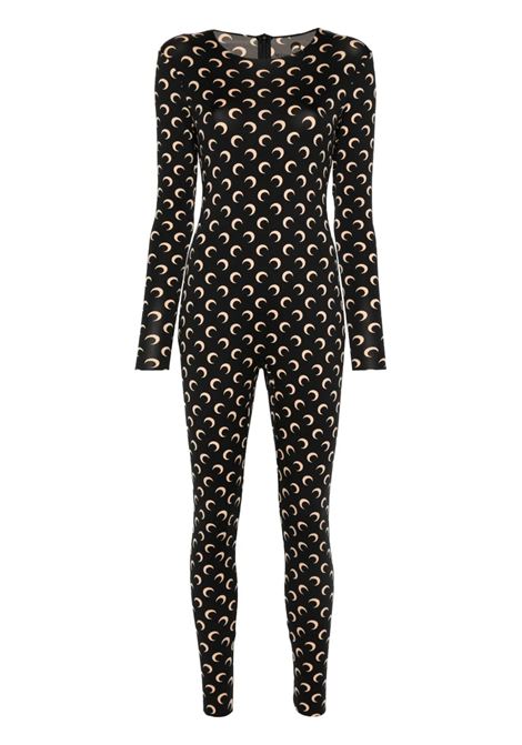 tuta moon printed jersey catsuit donna nera e tan MARINE SERRE | WJS002ACJER0001IT99